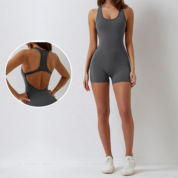 Women Backless One Piece Workout Jumpsuit Rompers Shorts Sets