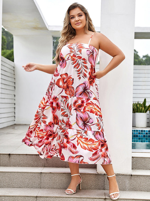 Women Strappy Sleeveless Floral Midi Bodycon Dress