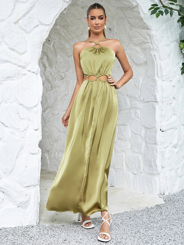 Women Strappy Sleeveless Hollow Out Maxi Bodycon Dress